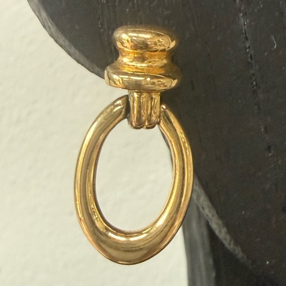 Napier Vintage Gold Tone Door Knocker Drop Earrings Signed Oval Post